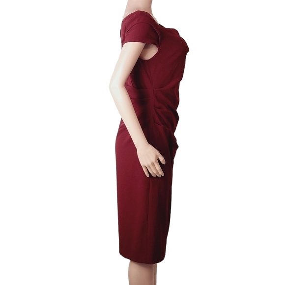 ADRIANNA Papell Asymmetrical Brick Red Crinkled Midi Sheath Dress Size: 10 - Picture 8 of 13